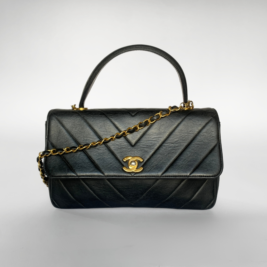 Chanel Coco Top Handle Bag Chevron Lambskin Leather