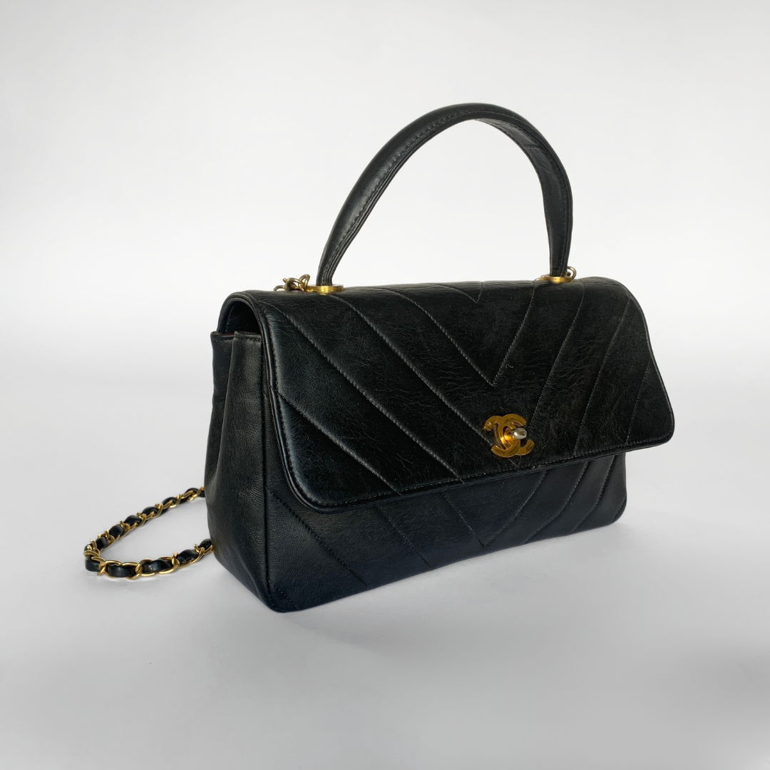 Chanel Coco Top Handle Bag Chevron Lambskin Leather